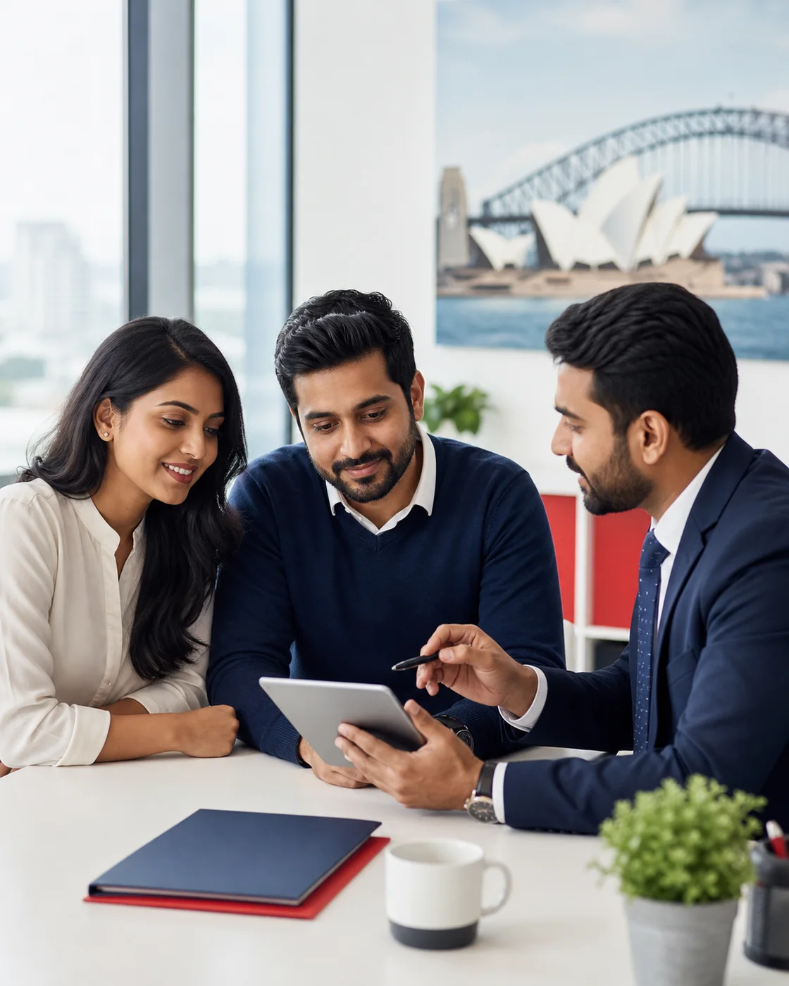 Couple reviewing Australia PR eligibility with a consultant